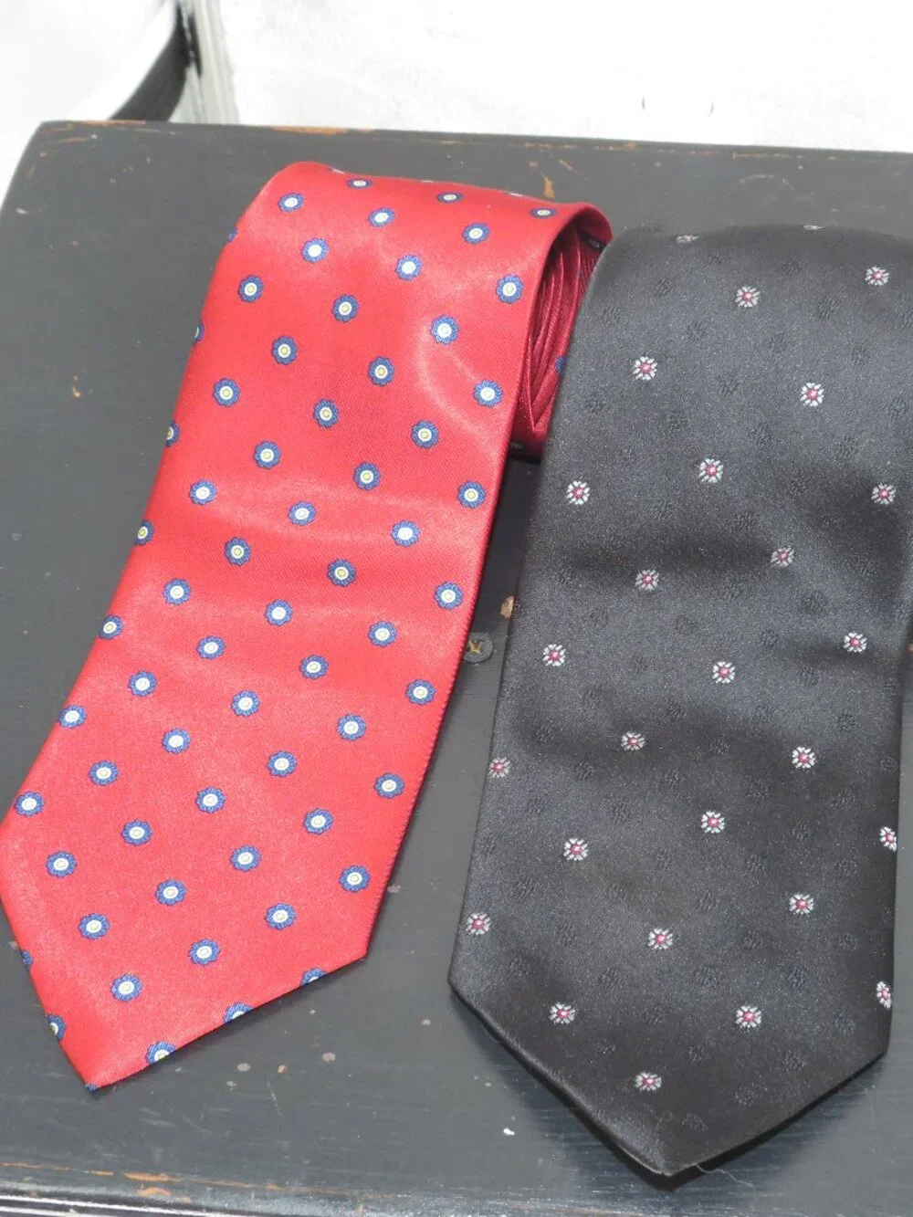 Vintage Etienne Aigner Silk Necktie Red Black Floral Geo Pattern Lot 2 Size 3 In